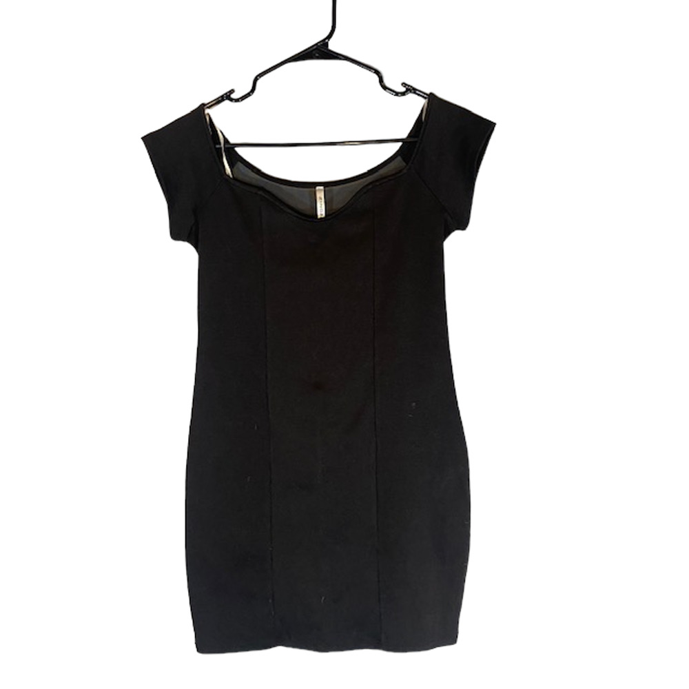 Charlotte Russe Zinga Black Sheer Bow Detail Short Sleeve Dress Women Sz L